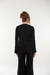 Embellished Wrap Blouse with Flared Sleeves