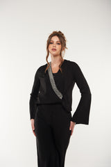 Embellished Wrap Blouse with Flared Sleeves