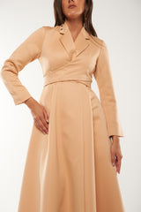 Wrap-Style Blazer Maxi Dress with Single Button Closure