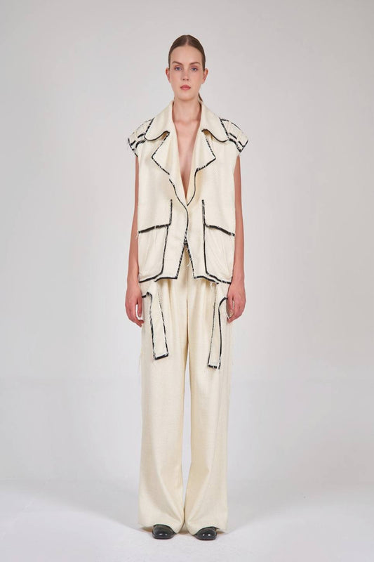 بنطال فضفاض سادة برباط على الخصر