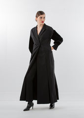 Long Tailored Coat Dress with Velvet Embellished Sleeves - Montania Shop