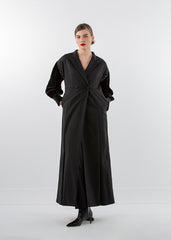Long Tailored Coat Dress with Velvet Embellished Sleeves - Montania Shop