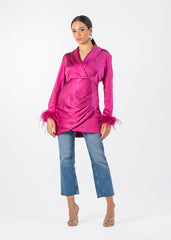 2306200-Long Sleeve Top with Feather Cuff Detail - Montania Shop