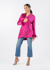 2306200-Long Sleeve Top with Feather Cuff Detail - Montania Shop