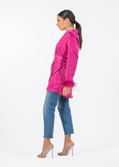 2306200-Long Sleeve Top with Feather Cuff Detail - Montania Shop