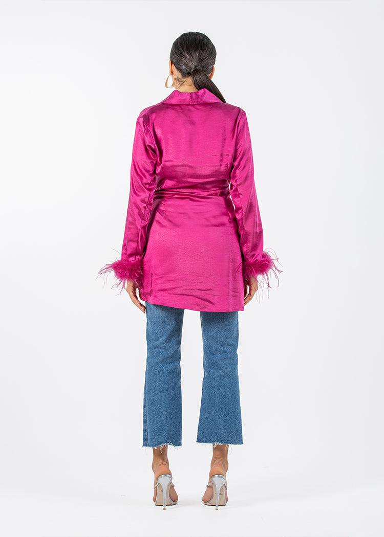 2306200-Long Sleeve Top with Feather Cuff Detail - Montania Shop