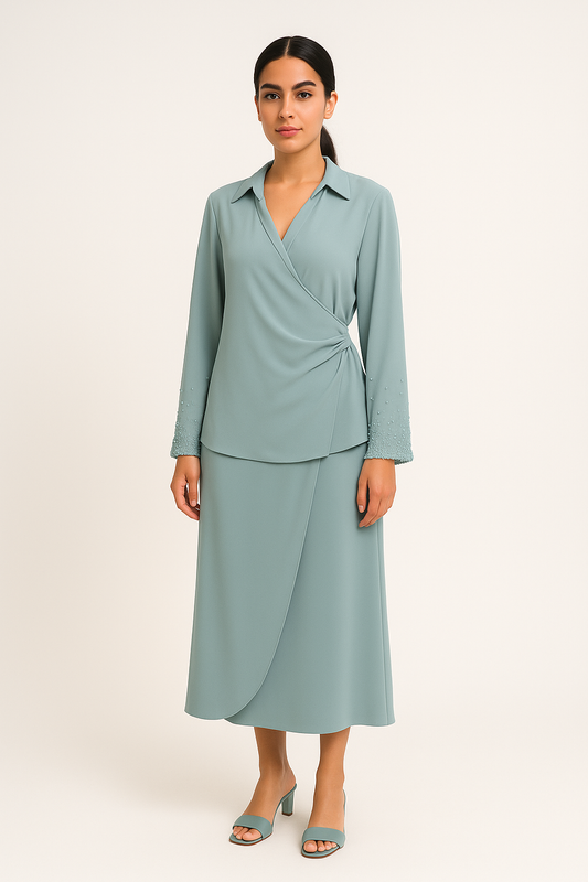 Draped Wrap-Style Midi Skirt