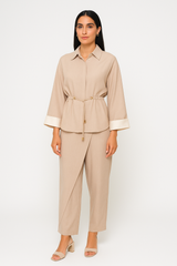 Drawstring Waist Jacket with Contrast Cuffs