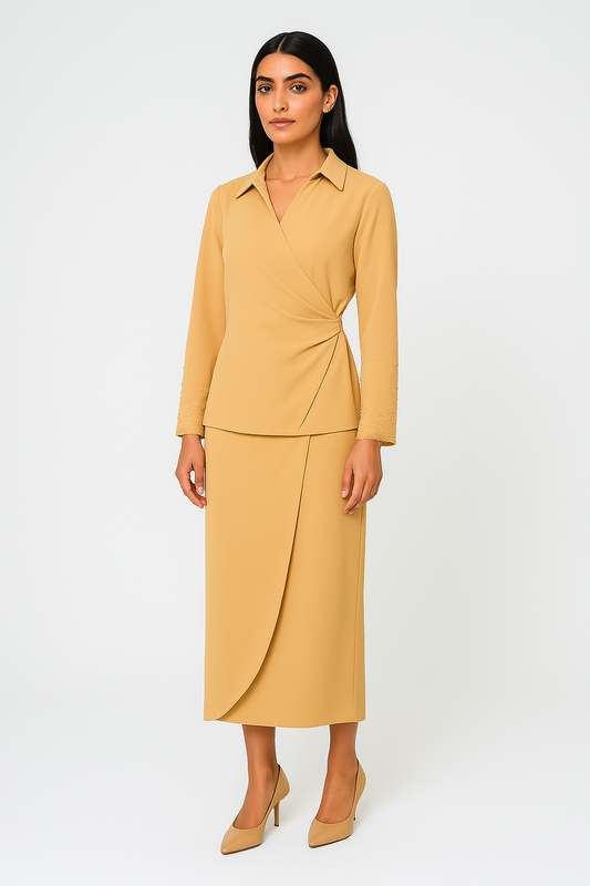 Draped Wrap-Style Midi Skirt