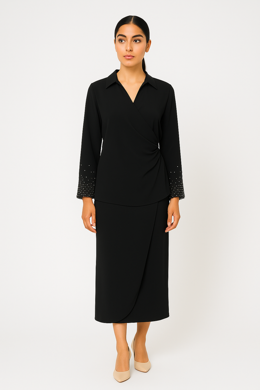 Draped Wrap-Style Midi Skirt