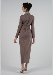 Elegant Crystal Embellished Maxi Dress with Lace Waist Details