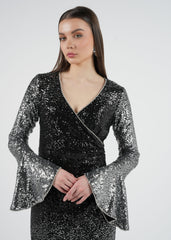 Glamorous Sequin Bell-Sleeve Wrap Dress
