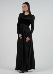 Elegant Black Lace and Velvet Evening Gown