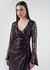 Glamorous Sequin Bell-Sleeve Wrap Dress