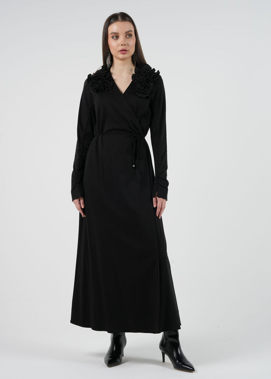 Floral Appliqué Wrap Maxi Dress