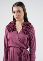 Floral Appliqué Wrap Maxi Dress