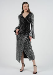 Glamorous Sequin Bell-Sleeve Wrap Dress