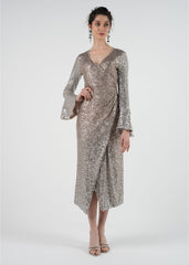 Glamorous Sequin Bell-Sleeve Wrap Dress