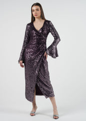 Glamorous Sequin Bell-Sleeve Wrap Dress