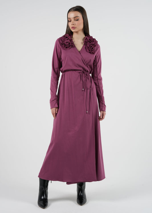 Floral Appliqué Wrap Maxi Dress