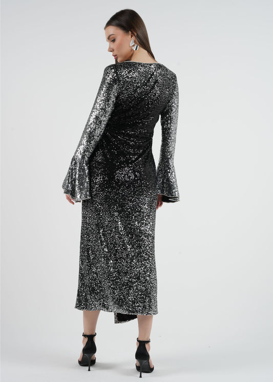 Glamorous Sequin Bell-Sleeve Wrap Dress