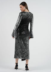 Glamorous Sequin Bell-Sleeve Wrap Dress