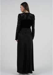 Elegant Black Lace and Velvet Evening Gown