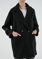 Oversized Double-Breasted Coat with Buttoned Sleeves