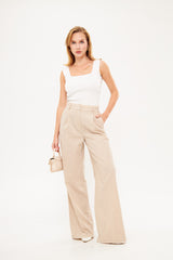 Stripped Two-Toned Wide Leg Trousers