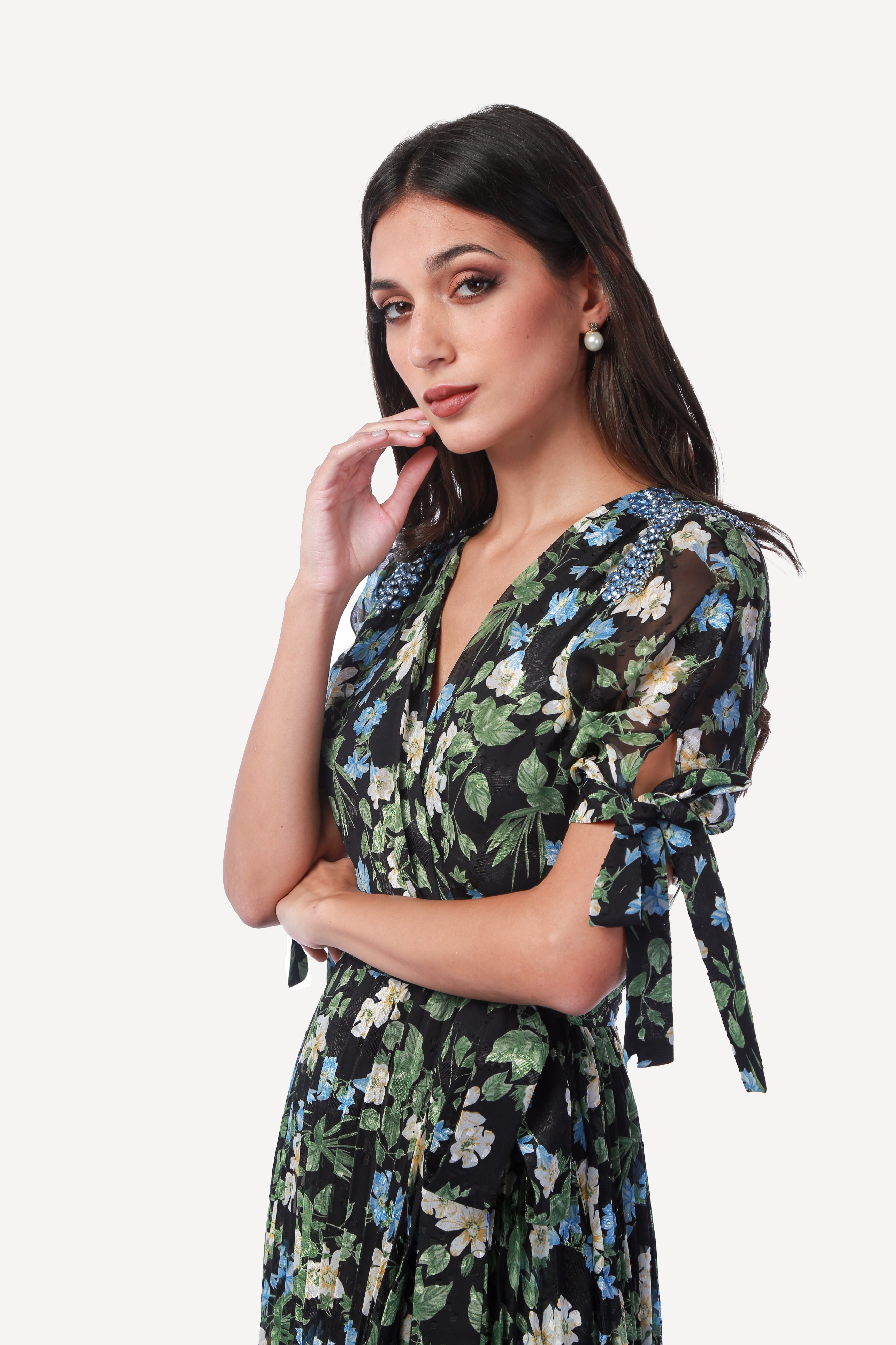2306006- Floral Print Wrap Dress - Montania Shop