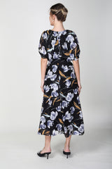 2306017- Cape Sleeve Floral Dress - Montania Shop