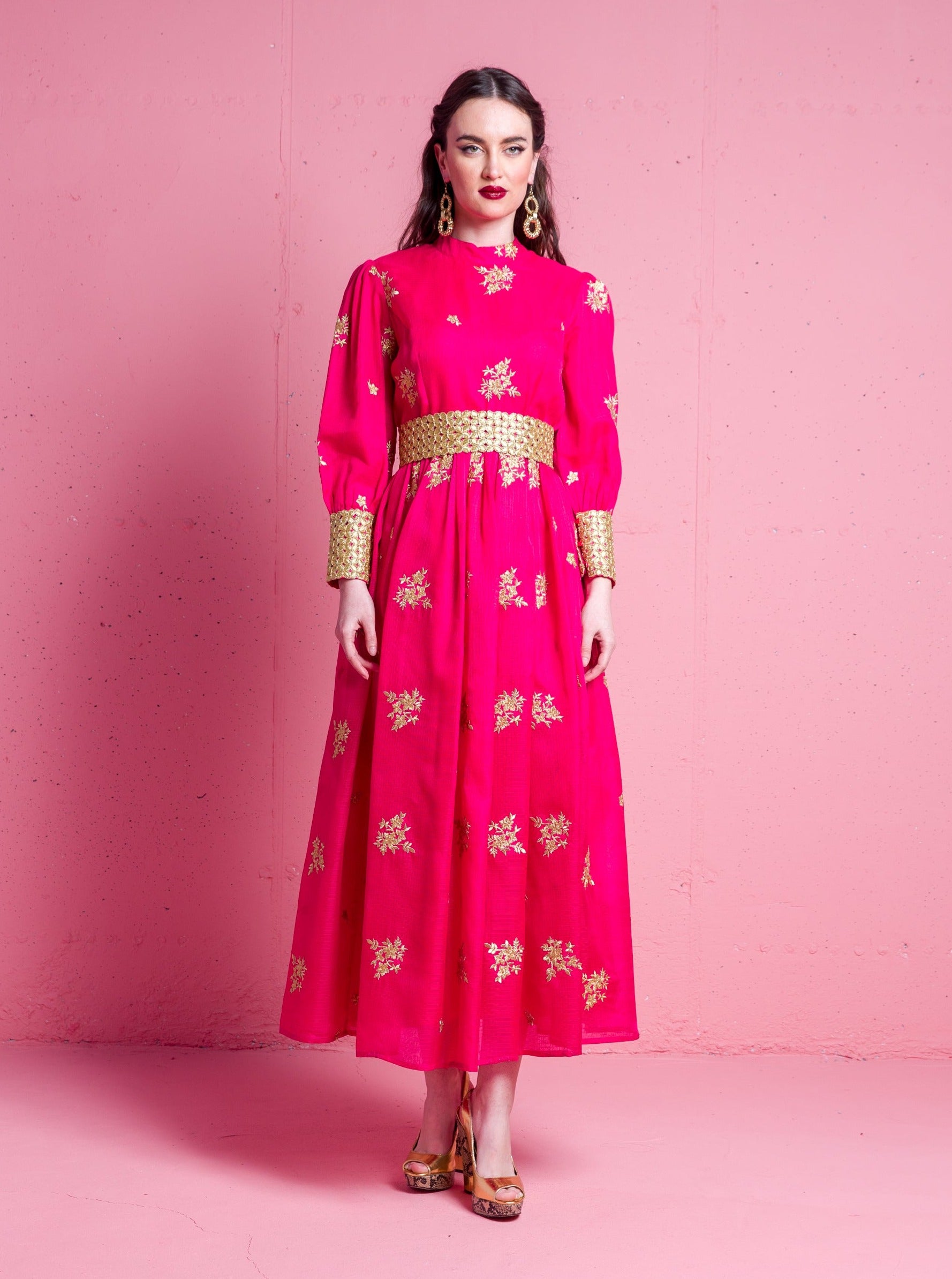 2306043- Bishop Sleeve Maxi Dress - Montania Shop