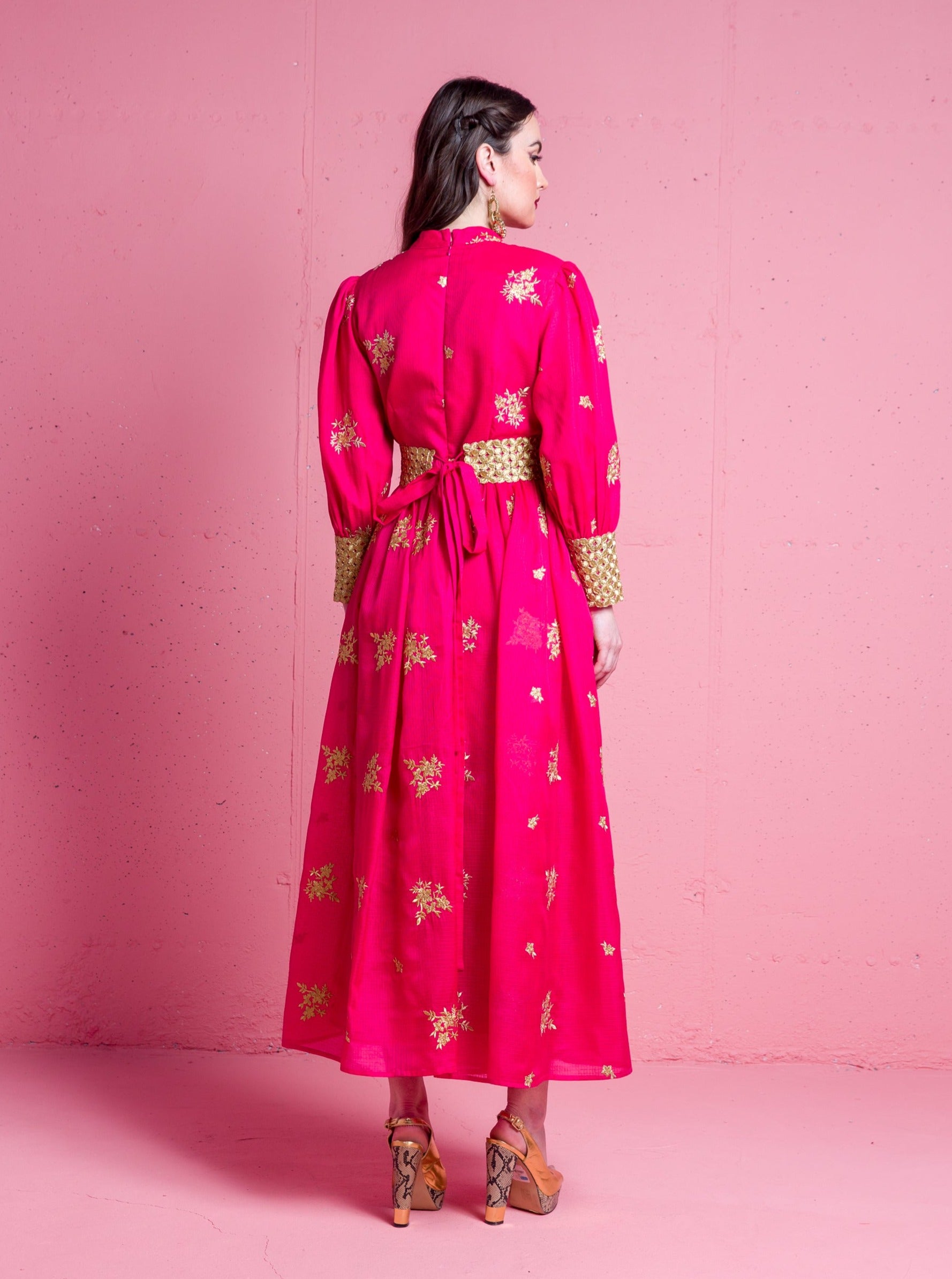 2306043- Bishop Sleeve Maxi Dress - Montania Shop