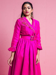 2306045- Flared Hem Wrap Dress - Montania Shop