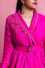 2306045- Flared Hem Wrap Dress - Montania Shop