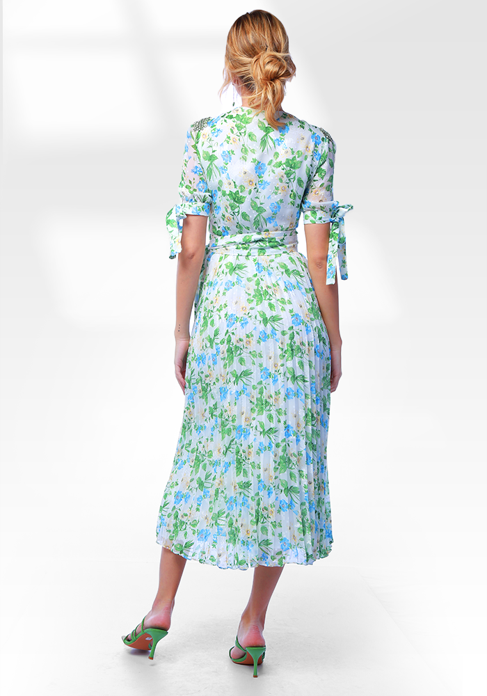 2306006- Floral Print Wrap Dress - Montania Shop