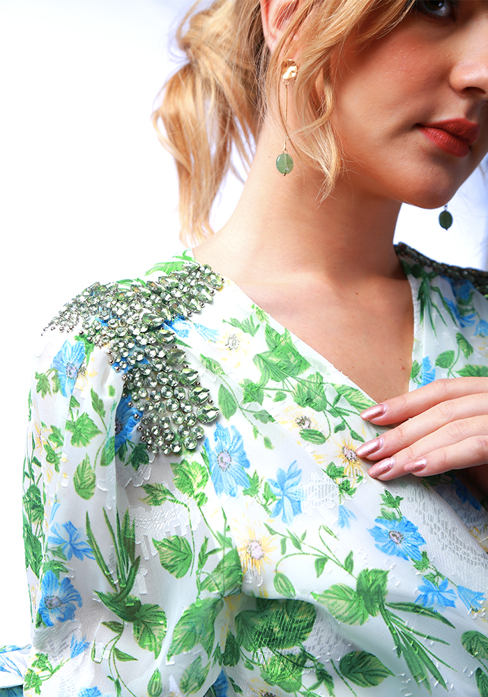 2306006- Floral Print Wrap Dress - Montania Shop