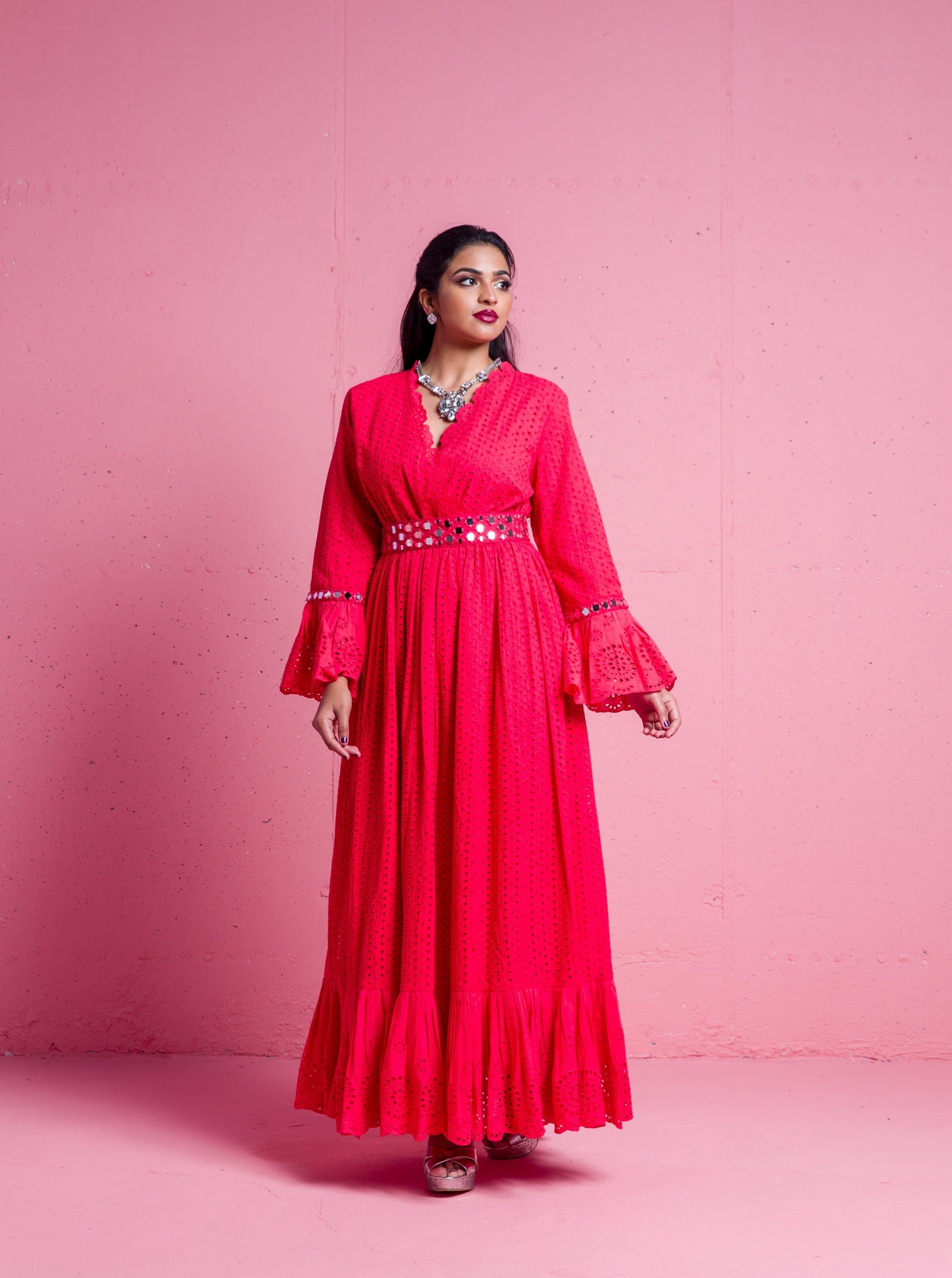 2306038- Embroidered Eyelet Maxi Dress - Montania Shop