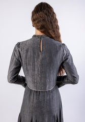 Cropped Crystal-Trimmed Top with Subtle Pattern
