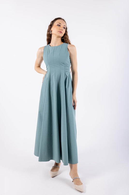 Lace-Up Back Sleeveless Flare Dress