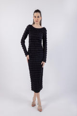 Ruffles All Over Solid Midi Dress\ ناتسف يديم نولب دحوم عم تاقبط نم ليتنادلا