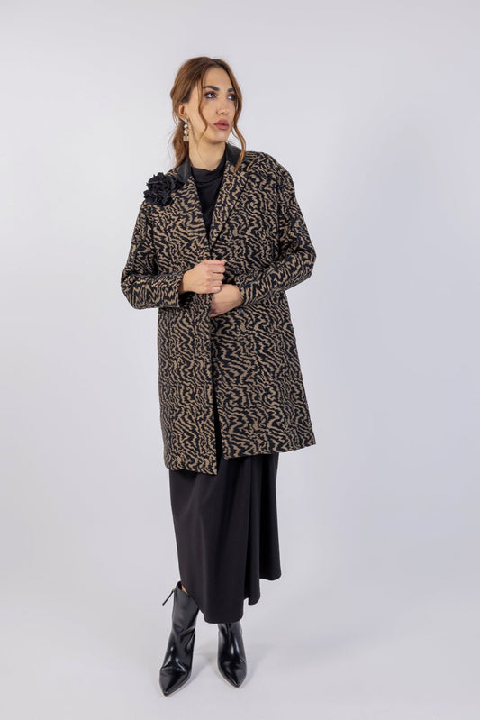 Stylish Animal Print Women's Jacket with Floral Embellishment