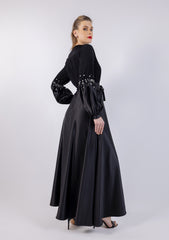 Elegant Pleated Maxi Dress with Embellished Details