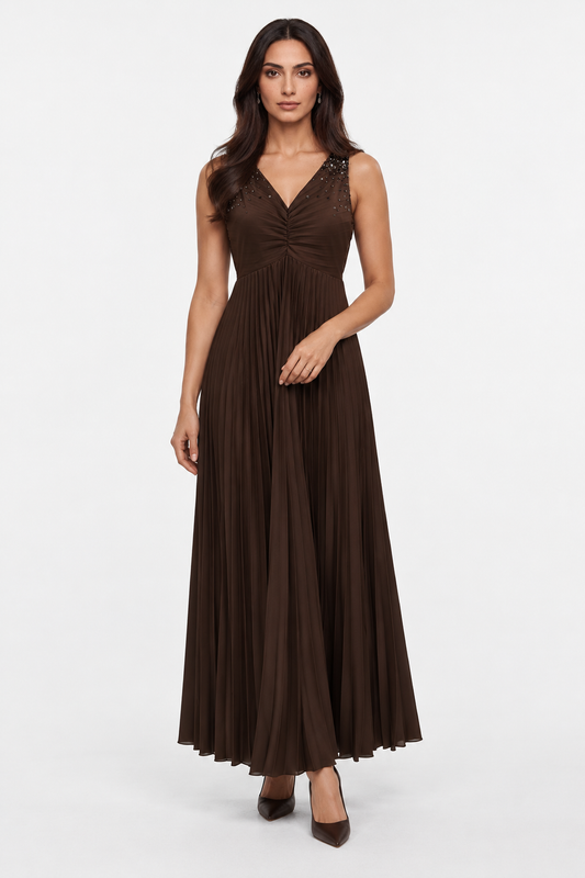 Embellished Pleated Maxi Dress