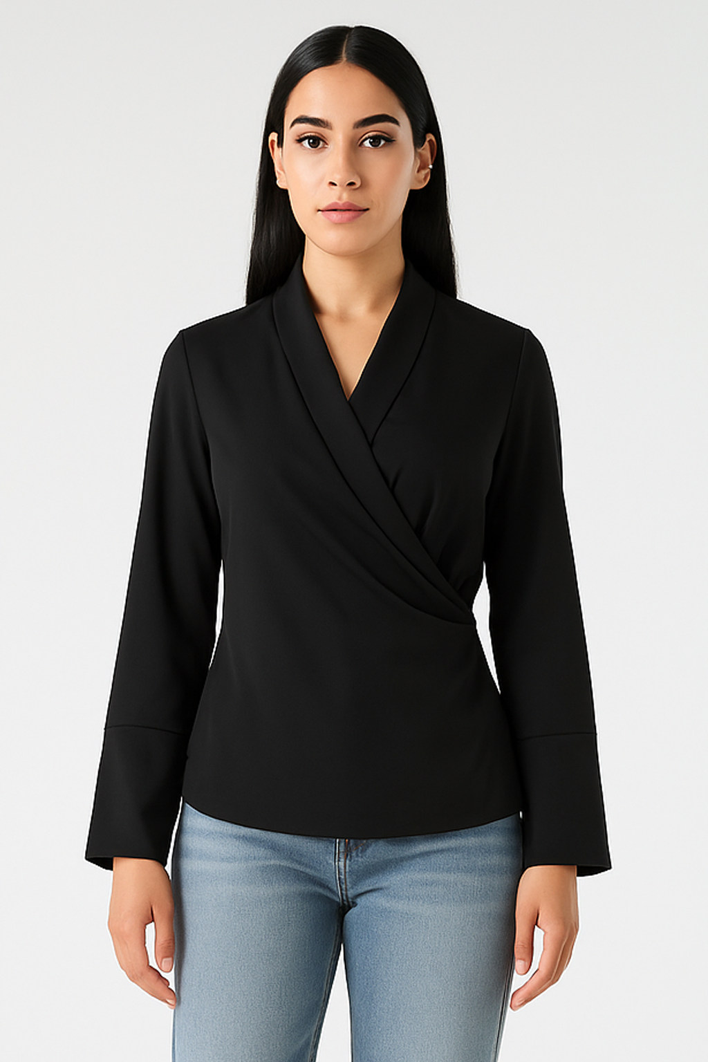 Wrap-Front Blouse with Soft Shawl Collar - Montania Shop