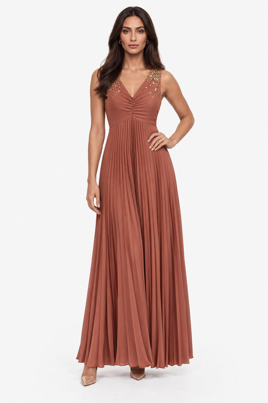 Embellished Pleated Maxi Dress