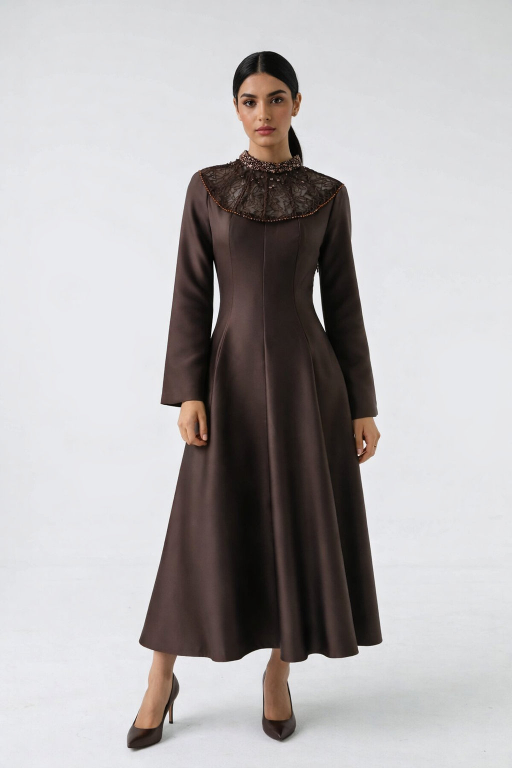 Elegant Embellished Yoke Maxi Dress