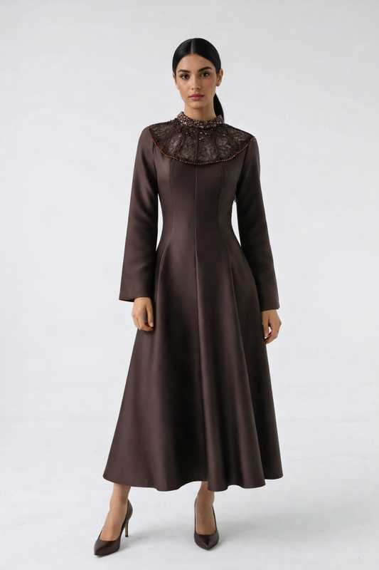 Elegant Embellished Yoke Maxi Dress