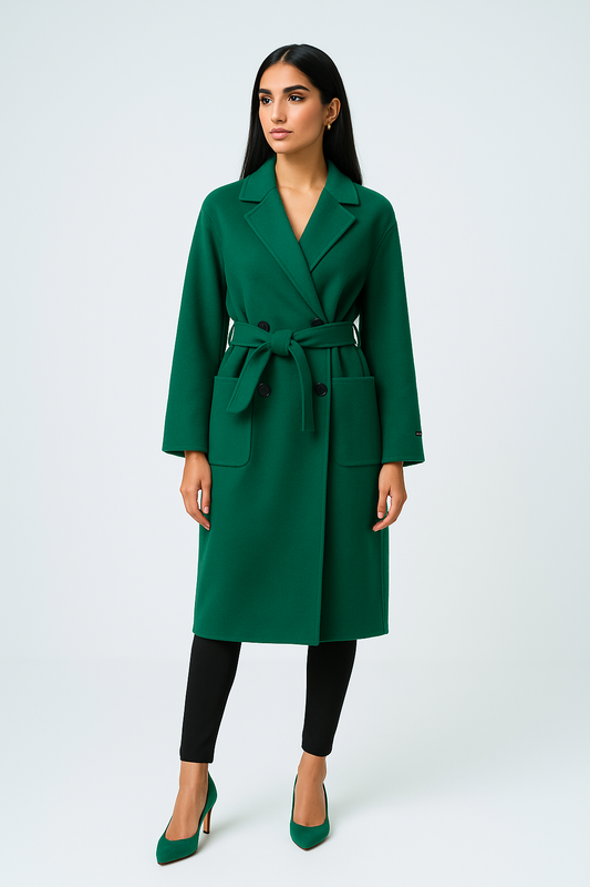 Women’s Double-Breasted Belted Long Coat