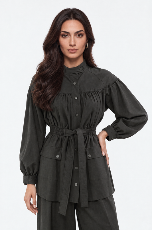 Chic Gathered Belted Utility Jacket